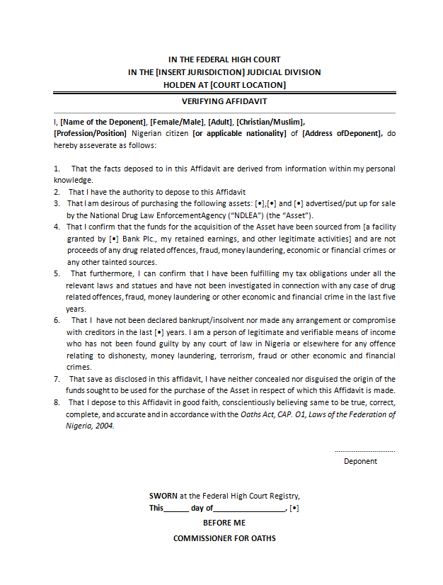 Format For Verifying Affidavit National Drug Law Enforcement Agency